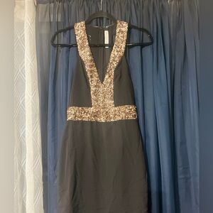 Dress the Population Black Dress with Gold Sequins